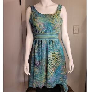 Jessica Taylor Beachy Mermaid Aqua Abstract Hi Low Tank Dress L Resort Ready
